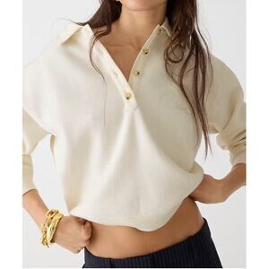 J. Crew Heritage Fleece Polo Sweatshirt S White Cream Top Shirt BT708 J.Crew